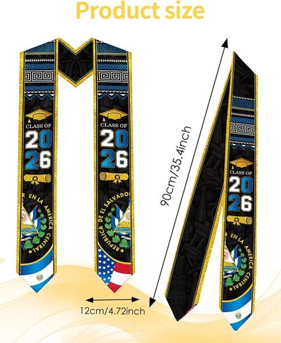 Romart El Salvador Graduation Stole, Class of 2026 Salvadoran American Flag Graduation Sash, Banda de Graduación 2026 El Salvador in Saudi Arabia