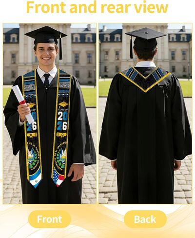 Romart El Salvador Graduation Stole, Class of 2026 Salvadoran American Flag Graduation Sash, Banda de Graduación 2026 El Salvador in Saudi Arabia