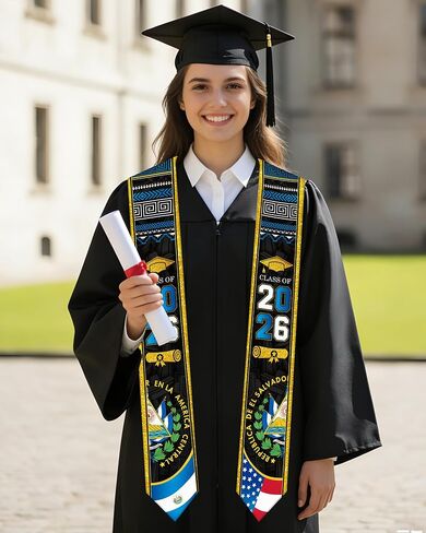 Romart El Salvador Graduation Stole, Class of 2026 Salvadoran American Flag Graduation Sash, Banda de Graduación 2026 El Salvador in Saudi Arabia