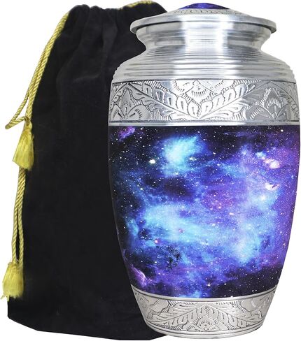 M MEILINXU Small Keepsake Urn for Ashes Adult Male & Female, Mini Urns for Human Ashes Man & Women, Funeral Decorative Cremation Container, Aurora Borealis, Blue Cosmic Galaxy Urns - Little in Saudi Arabia