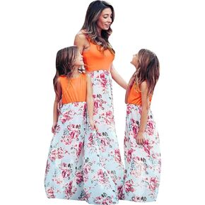 Mommy and Me Dresses Casual Floral Printed Family Outfits Summer Sleeveless Beach Maxi Dress in Saudi Arabia