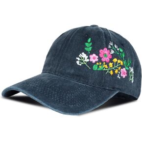Women's Floral Embroidered Baseball Cap Vintage Hats for Women Cotton Adjustable Sun Visor Hats Baseball Hat for Daily Wear in Kuwait