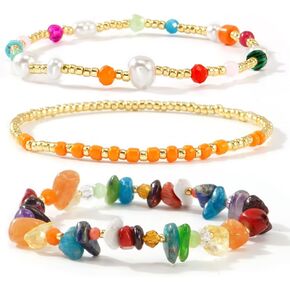 Chip Crystals Gemstone Healing Gold Beaded Stackable Bracelets Set For Women,Handmade Stretch Nature Stone Luck Energy Jewelry,Daily Wear Friendship Gift in Saudi Arabia