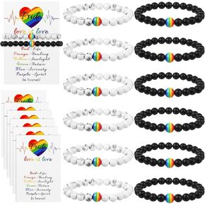 12 Pcs LGBT Rainbow Gay Pride Bracelet Natural Stone Beads Relationship Couple Bracelets Lesbian Matching Bracelets Handmade Rainbow Bead Bracelets with Love Cards for Couple Gay Lesbian in Saudi Arabia