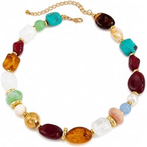Colorful Beaded Necklace for Women, Chunky Resin Statement Necklace with Gold Accent Fashion Jewelry for Party Daily Wear in Kuwait