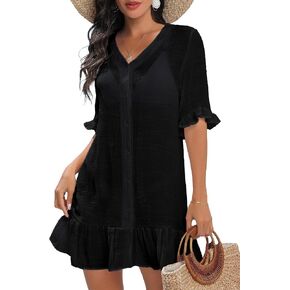 MODLILY Bathing Suit Cover Up for Women, Button Up Breathable with Ruched Detail, Womens Swimsuit Coverup in Saudi Arabia