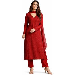 Women's Georgette Embroidery Sequence Work Kurta Palazzo Set with Dupatta in Kuwait
