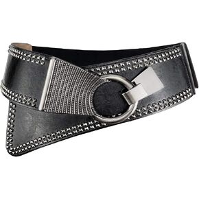 Women's Fashion Vintage Wide Waist Belt Elastic Stretch Cinch Belts With Interlock Buckle, Black, One Size in Saudi Arabia