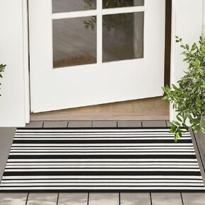 KOZYFLY Striped Outdoor Rug 3x5 Ft Front Door Rug Navy and White Hand Woven Cotton Blue Washable Outdoor Doormats Outdoor Entrance Mat for Front Door Kitchen Entryway Patio Front Porch Decor in Saudi Arabia