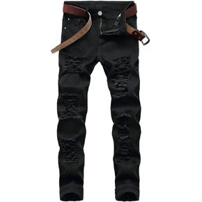 Men's Skinny Slim Fit Stretch Ripped Distressed Destroyed Jeans Denim Pants in Kuwait