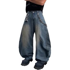 DFGIGT Men's Baggy Hip Hop Wide Leg Jeans Stylish Denim Pants Casual Loose Long Trousers Streetwear in Saudi Arabia
