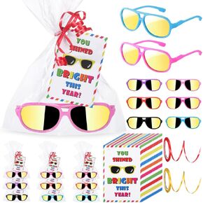 Copkim 30 Set End of Year Student Gifts from Teacher, Kids Neon Sunglasses Bulk Cards Packaging Bags 2 Ribbons for Classroom Prizes Student Graduation Gifts in Kuwait