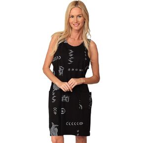 فستان قطني من INGEAR للشاطئ كاجوال بدون أكمام للصيف، غطاء أبيض مقاس كبير (XLarge، أسود/رمادي) in Kuwait