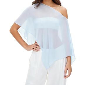 Women's Casual Sheer Chiffon Poncho Top Boat Neck Asymmetrical See Through Cover Up Beach Vacation Summer Y2k Outfit in Saudi Arabia