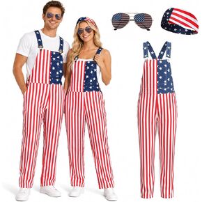 Yi-gog Unisex American Flag Overalls USA Patriotic Bib Coveralls Jumpsuit Fashion Cargo Multiple Side Pockets in Saudi Arabia