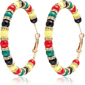 Mantveil Juneteenth Earrings for Black Women, African Beaded Hoop Earrings, Statement Ethnic Black History Month Earrings Jewelry Accessories in Saudi Arabia