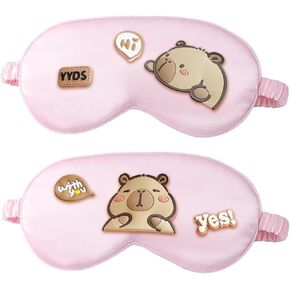 2Pcs Kawaii Capybara Silk Sleep Eye Mask Cute Cartoon Capybara Sleep Mask for Women Cute Blackout Sleeping Mask Eye Cover Gift for Women Mom in Saudi Arabia