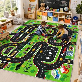 Kids Play Rug 4x5 Ft, Non-Slip Race Track Car Rug Play Mat, Washable Soft Road Carpet for Boys Room, Playroom, Bedroom, Nursery, Classroom in Saudi Arabia