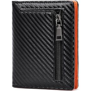 Slim Bifold Genuine Leather Wallet for Men RFID Blocking Thin Credit Card Holder with Zipper Coin Pocket Minimalist Front Pocket Design (Sky Black) in Saudi Arabia