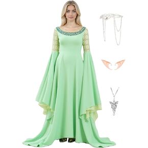 Arwen Costume for Women Queen Dress With Headpiece Elf Halloween Cosplay Medieval Renaissance Dress Gown in Saudi Arabia