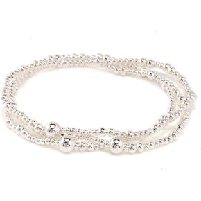 Silver Beaded Stretch Bracelet Set, 3PCS Stainless Steel Layered Ball Jewelry for Women in Saudi Arabia