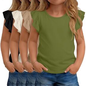 4 Pack Baby Girls' Shirts Ruffle Cotton Toddler Top Short Sleeve Puff Blouse Cute Tees Summer Casual Clothes 18M-5T in Saudi Arabia