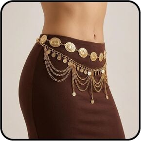 Gold Layered Waist Chain Belt for Women, Boho Coin Belly Body Chain Adjustable Metal Tassel Disc Charms Dance Beach Bikini Festival Jewelry Gifts in Saudi Arabia