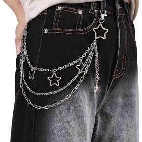 jean pants chain for men women, y2k star pocket chain for wallet, goth silver purse chain, emo punk scene accessorie in Saudi Arabia