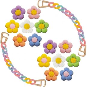 16 PCS Colorful Flower Shoe Charms with Chains Accessories, Cute Daisy Flower Charms for Adults, Shoes Decorations fit Sandal, Bracelets Decor Birthday Party Favors in Saudi Arabia