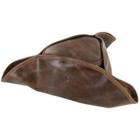 MedievalDepot Authentic Full Grain Leather Tricorn Hat - Hand-Stitched Pirate Headwear Brown in Saudi Arabia