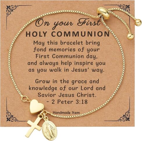Baptized in Christ Cross Bracelet Gift for Girls, Cute Small Cross Heart Bracelet Confirmation First Communion Religious Christian Jewelry Gift for Women in Saudi Arabia