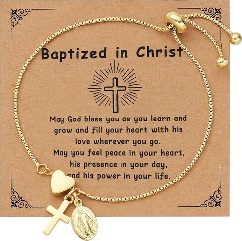 Baptized in Christ Cross Bracelet Gift for Girls, Cute Small Cross Heart Bracelet Confirmation First Communion Religious Christian Jewelry Gift for Women in Saudi Arabia