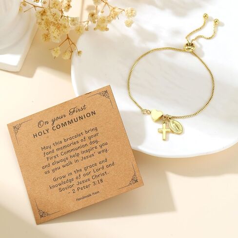 Baptized in Christ Cross Bracelet Gift for Girls, Cute Small Cross Heart Bracelet Confirmation First Communion Religious Christian Jewelry Gift for Women in Saudi Arabia