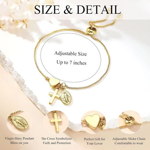 Baptized in Christ Cross Bracelet Gift for Girls, Cute Small Cross Heart Bracelet Confirmation First Communion Religious Christian Jewelry Gift for Women in Saudi Arabia