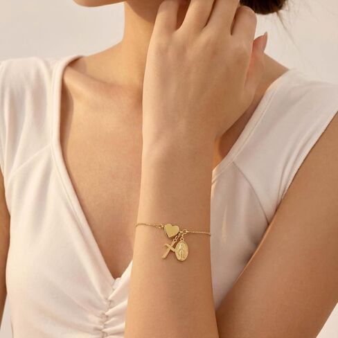 Baptized in Christ Cross Bracelet Gift for Girls, Cute Small Cross Heart Bracelet Confirmation First Communion Religious Christian Jewelry Gift for Women in Saudi Arabia