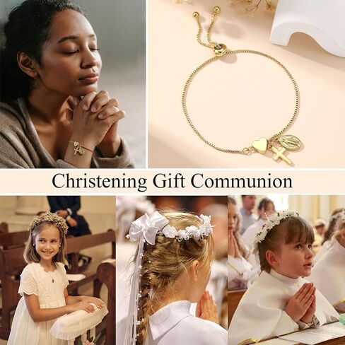 Baptized in Christ Cross Bracelet Gift for Girls, Cute Small Cross Heart Bracelet Confirmation First Communion Religious Christian Jewelry Gift for Women in Saudi Arabia