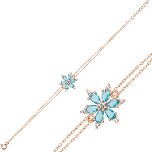 925 Sterling Silver Aquamarine Stone Flower Bracelet for Women in Saudi Arabia