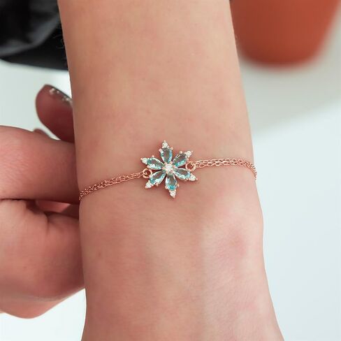 925 Sterling Silver Aquamarine Stone Flower Bracelet for Women in Saudi Arabia