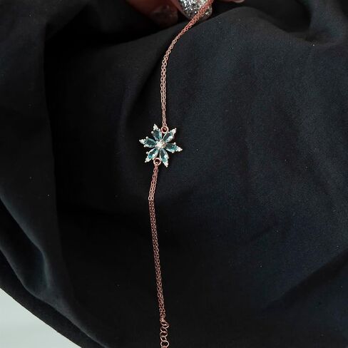 925 Sterling Silver Aquamarine Stone Flower Bracelet for Women in Saudi Arabia