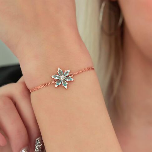 925 Sterling Silver Aquamarine Stone Flower Bracelet for Women in Saudi Arabia