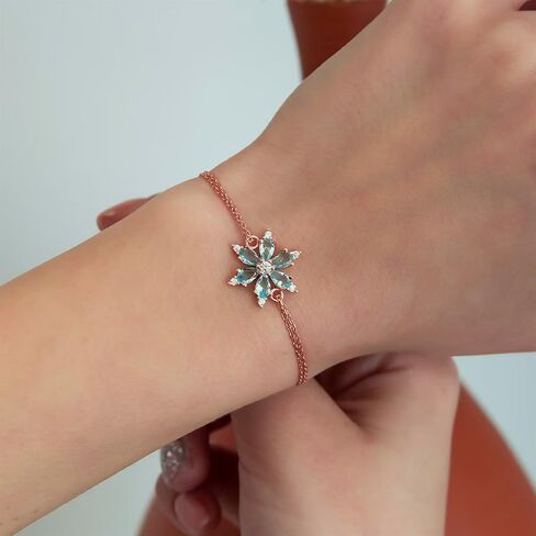 925 Sterling Silver Aquamarine Stone Flower Bracelet for Women in Saudi Arabia