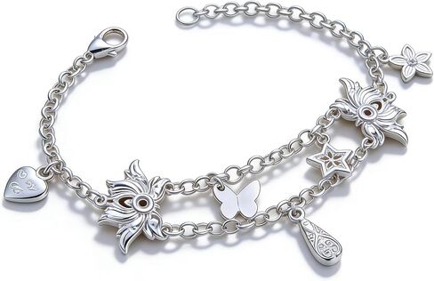 Charm Bracelet for Women Double Layered Silver - Adjustable Dainty Layered Bracelets with 13 Charms, Silver Jewelry Gift for Women in Saudi Arabia