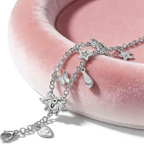 Charm Bracelet for Women Double Layered Silver - Adjustable Dainty Layered Bracelets with 13 Charms, Silver Jewelry Gift for Women in Saudi Arabia