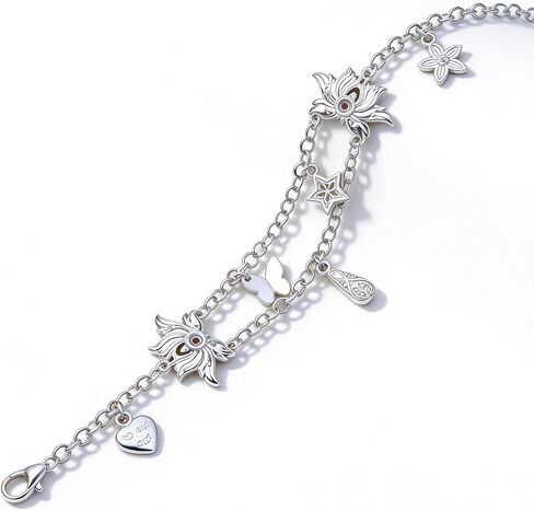 Charm Bracelet for Women Double Layered Silver - Adjustable Dainty Layered Bracelets with 13 Charms, Silver Jewelry Gift for Women in Saudi Arabia