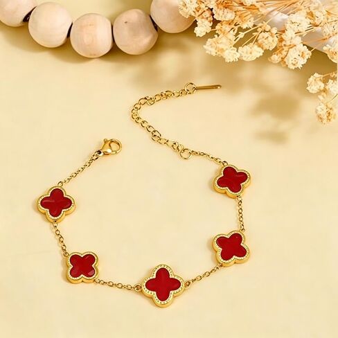 18K مطلية بالذهب البرسيم محظوظ سوار للنساء أبيض/أسود/أحمر/أخضر/أزرق زهرة أربع أوراق ربط أساور العصرية مجوهرات هدايا للنساء in Kuwait