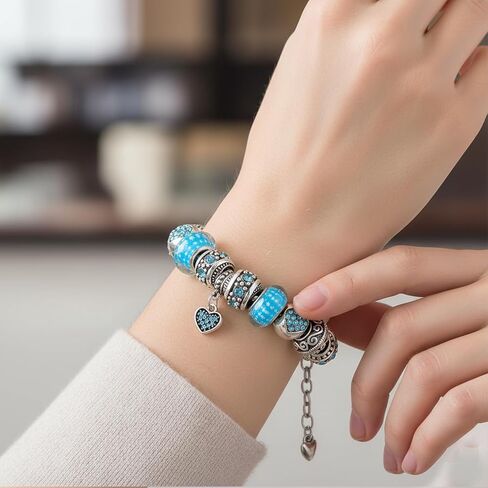 Women Charm Bracelet, Crystal and Heart Shape Glass Beads Cross Chain Bracelet Jewelry Valentine's Day Gifts in Kuwait
