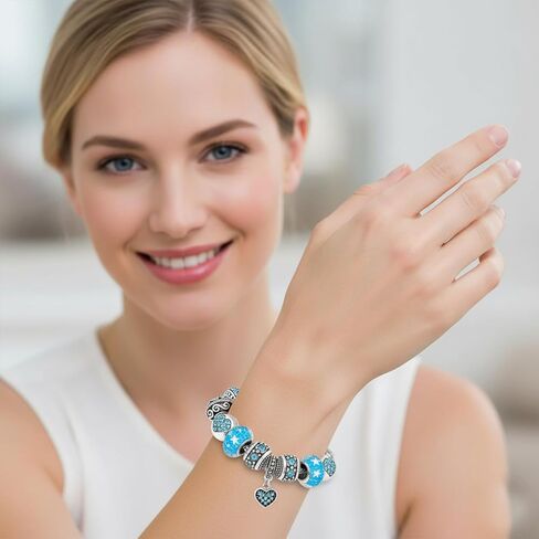 Women Charm Bracelet, Crystal and Heart Shape Glass Beads Cross Chain Bracelet Jewelry Valentine's Day Gifts in Kuwait