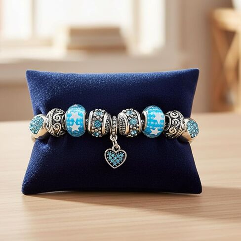 Women Charm Bracelet, Crystal and Heart Shape Glass Beads Cross Chain Bracelet Jewelry Valentine's Day Gifts in Kuwait