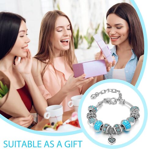 Women Charm Bracelet, Crystal and Heart Shape Glass Beads Cross Chain Bracelet Jewelry Valentine's Day Gifts in Kuwait