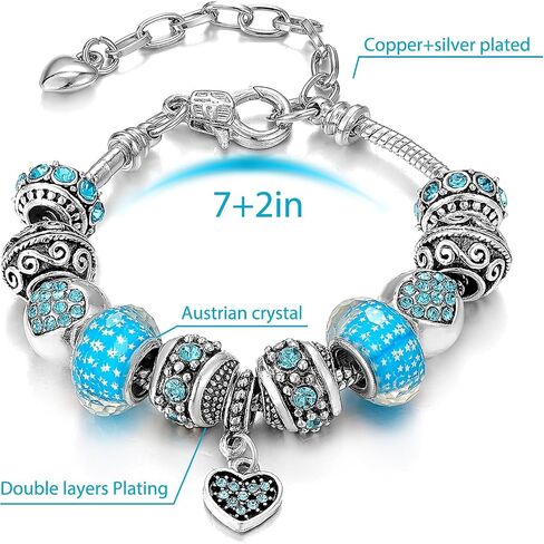 Women Charm Bracelet, Crystal and Heart Shape Glass Beads Cross Chain Bracelet Jewelry Valentine's Day Gifts in Kuwait